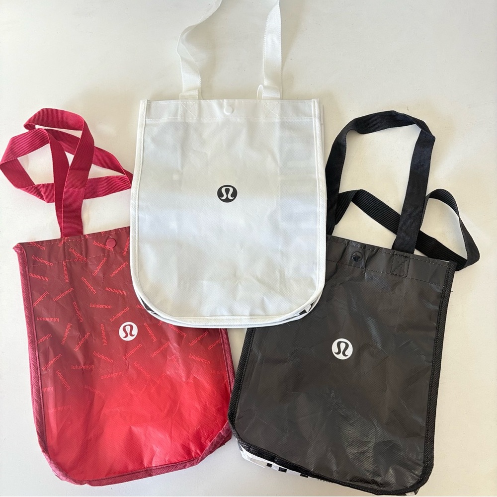 Lot of 3 Lululemon Small Reusable Shopping Tote Bag 11”x9” Red White Black ~ New